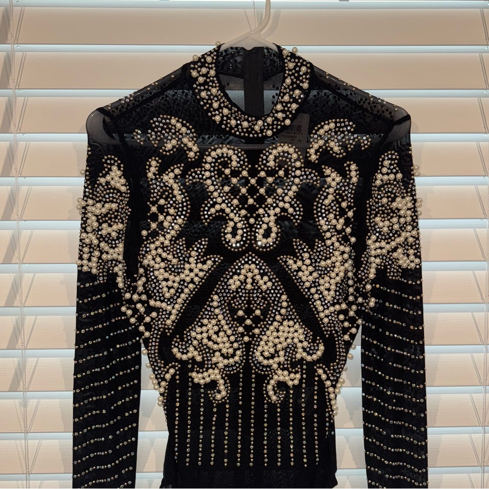 Black and White Beaded bodysuit